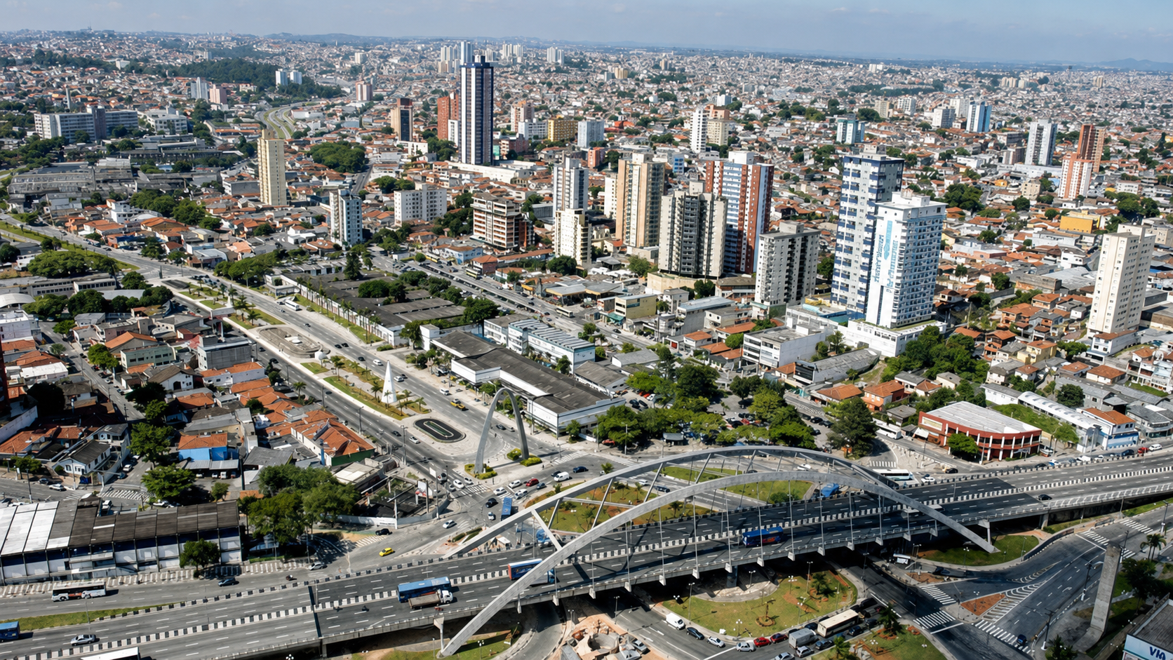 Vista aérea em alta resolução da região central de Osasco